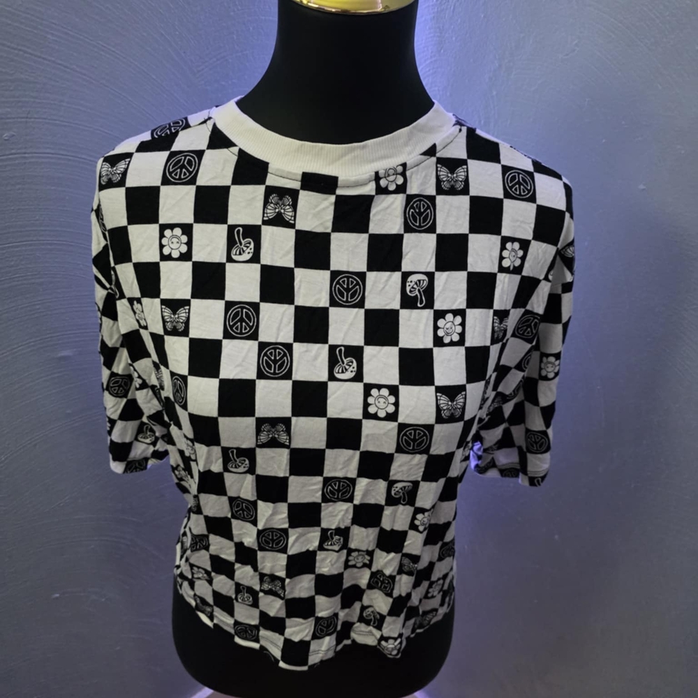 ELF Black and White Checkered Short Sleeve Tee